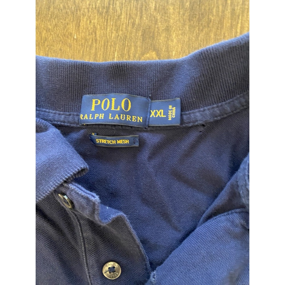 Polo Ralph Lauren Mens XXL Navy Polo Shirt Short Sleeved Cotton Mesh White Logo - Picture 4 of 4